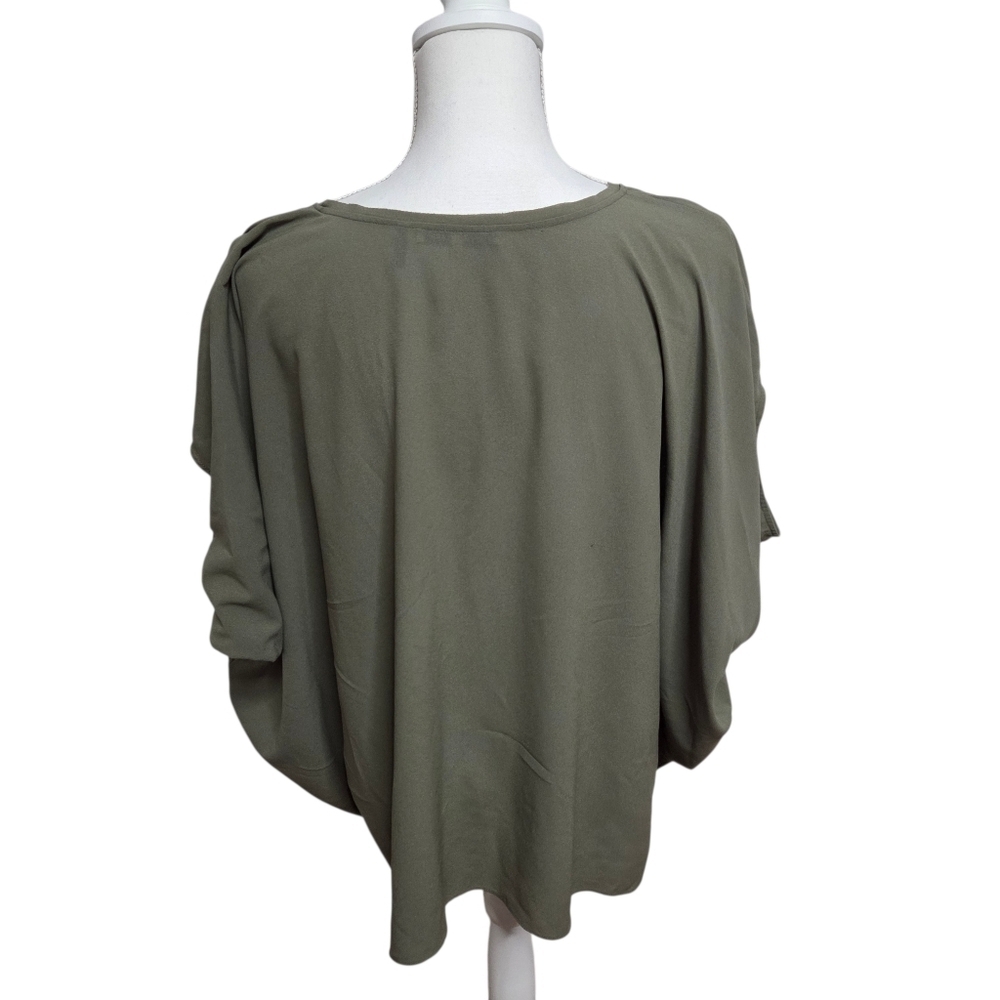 Helmut Lang Blouse Draped Wing Sheer Top Oversized Shirt Olive Green Size Large - Picture 4 of 6